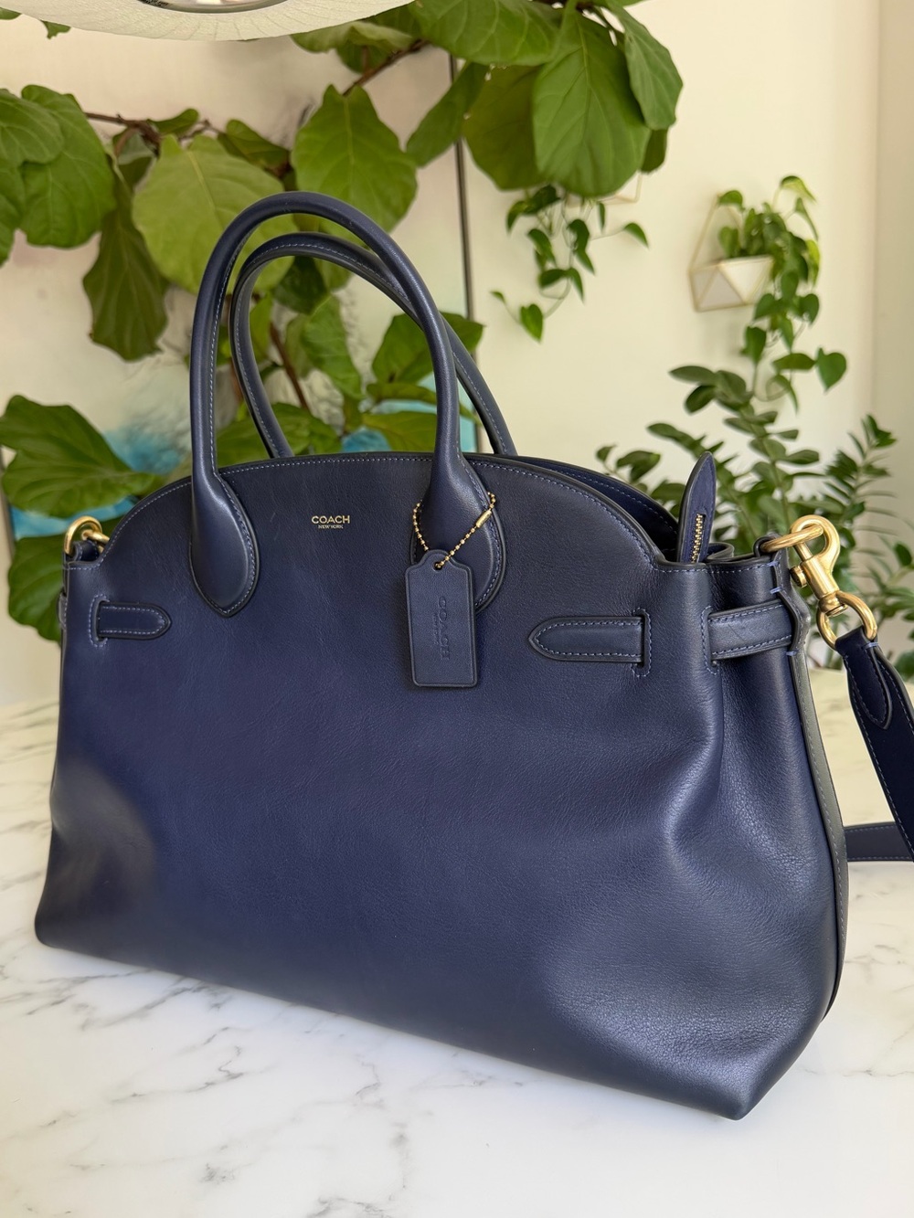 Coach Soft Empire Carryall Bag 40 Burnished Navy Blue XL Crossbody Satchel CW616 - Picture 3 of 16